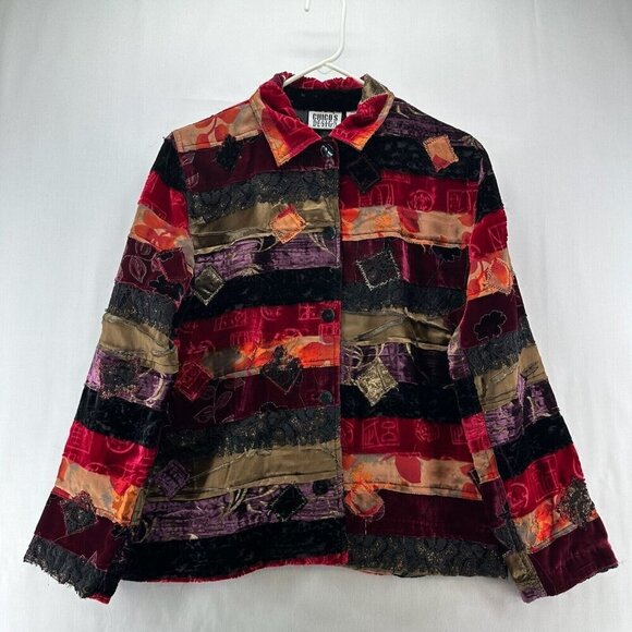 Chico's Jackets & Blazers - Chico's Design Jacket Size 1 M/8 Rayon Silk Velvet Patchwork Shacket Multicolor
